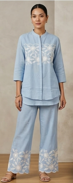 Blue Embroidered Co-Ord Set