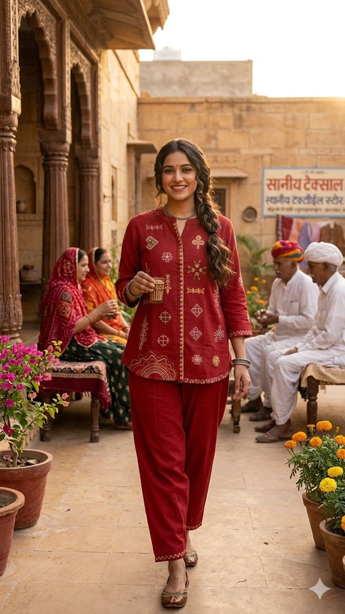 Deep Maroon Rajasthani Motif Co-ord Set